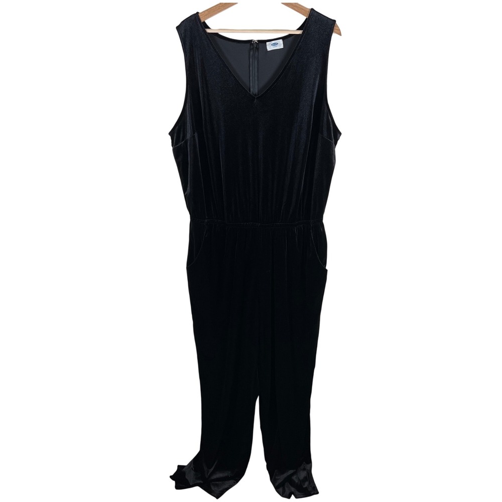 Old Navy Black Velvet Sleeveless V Neck Jumpsuit Plus Size 2X Pockets‎